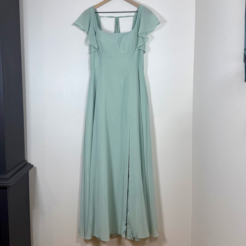 Azazie Womens Bondi Chiffon Flutter Sleeve Dress A10 Slit Bridesmaid Formal